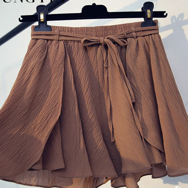 

Cute Loose Chic Elastic Waist Shorts For Women Wide Leg Casual Design Shorts Solid Korean Soft 3 Color Short Pants Female New