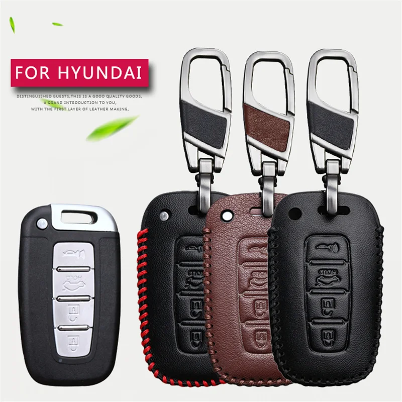 Leather Car Keyring Key Case Cover For Hyundai I10 I20 I30 I40 IX35 Creta Accent Tucson Solaris Knoa 2021 Key Holder Accessories