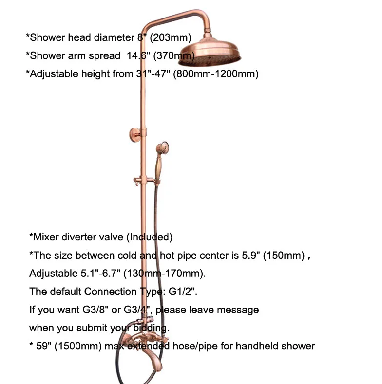 Antique Red Copper Brass Two Cross Handles Bathroom Rainfall Shower Faucet Set Bath Tub Mixer Tap Hand Held Shower Head mrg501