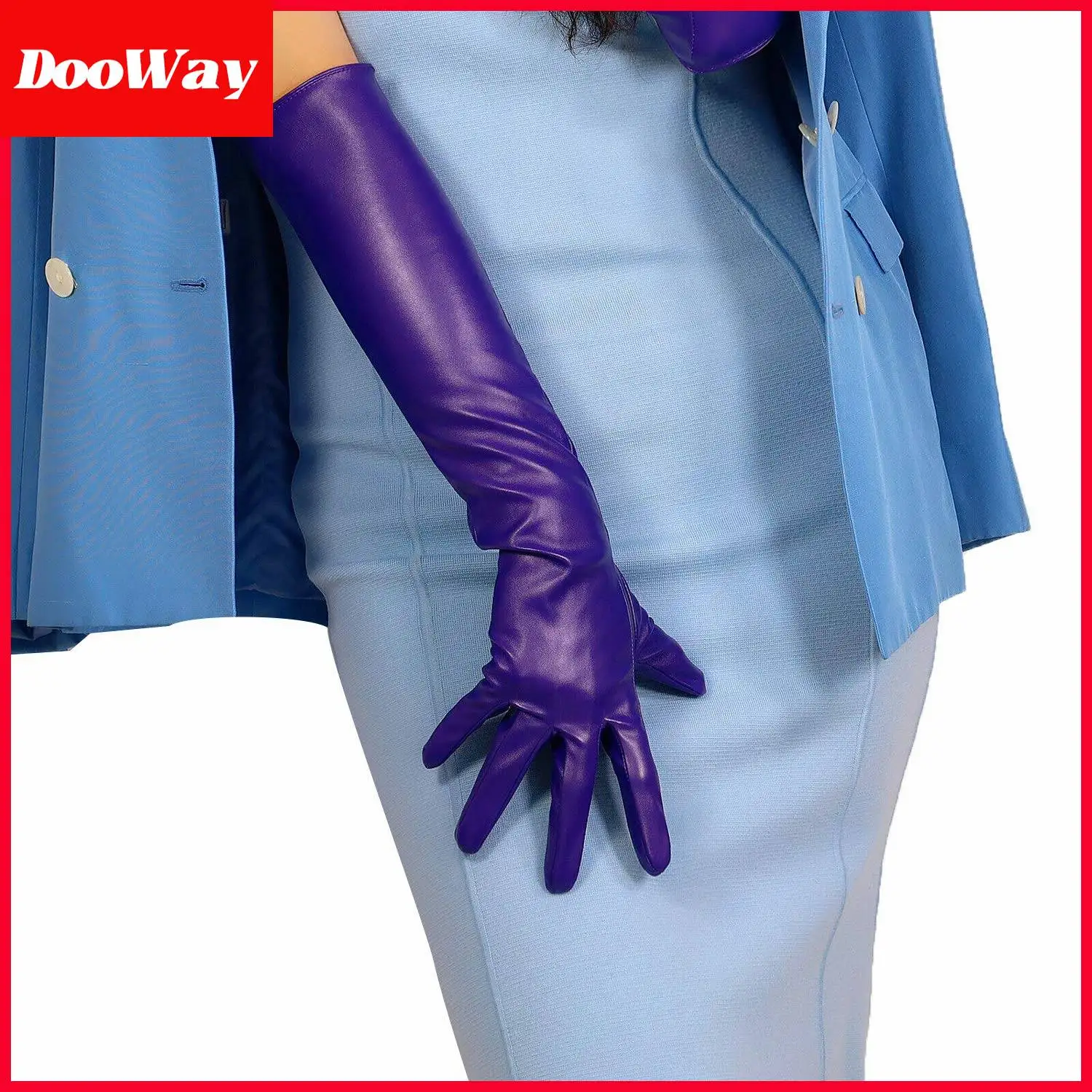 DooWay Women's Deep Purple Fashion Long Gloves Faux Leather Over Elbow Dark Purple Evening Formal Cosplay Dressing for Outfit