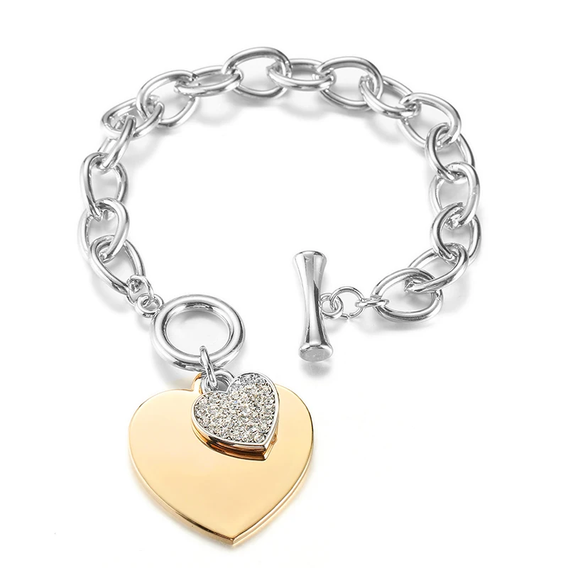 

Gold Love Heart Charm Bracelets For Women Luxury Gift Accessories Silver Color Big Link Chain Bracelets KPOP Trendy Jewelry 2021