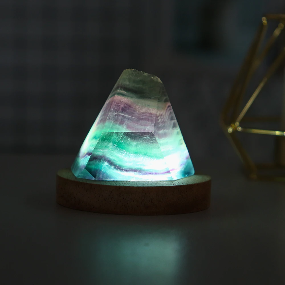 Natural Colorful striped fluorite Rainbow Fluorite irregular crystal gem Polyhedral geometry small night lamp ornament