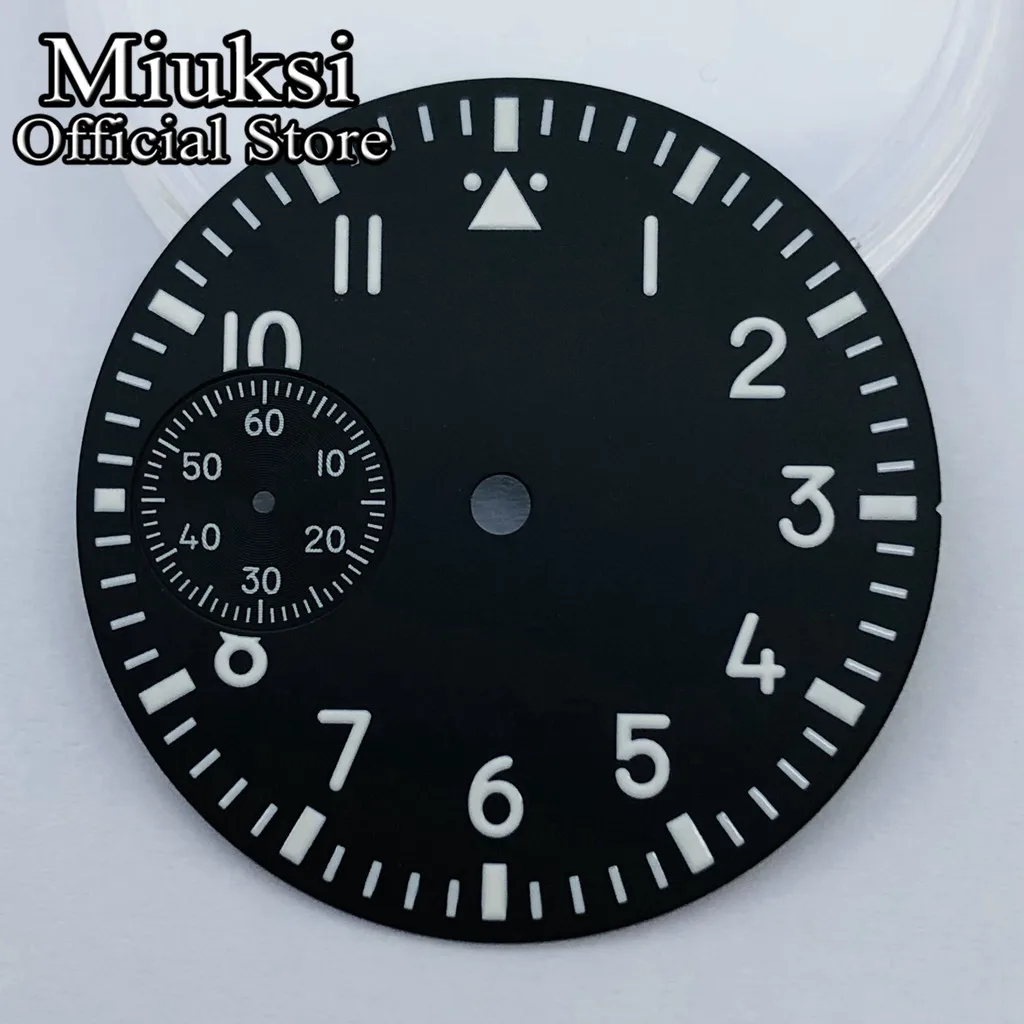 Miuksi 37mm black blue green white watch dial fit ETA 6497 or Seagull ST3600 movement