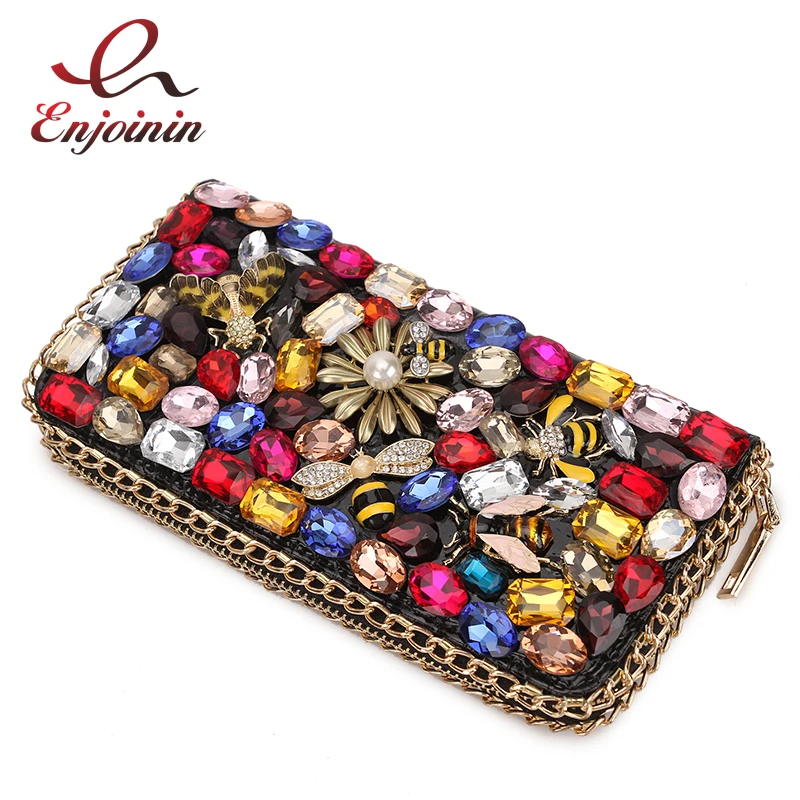 

Luxury Diamond Alphanumeric Insects Flower Ladies Long Clutch Wallet Large Wallets Female Purse Lady Purses Pocket Card Holder