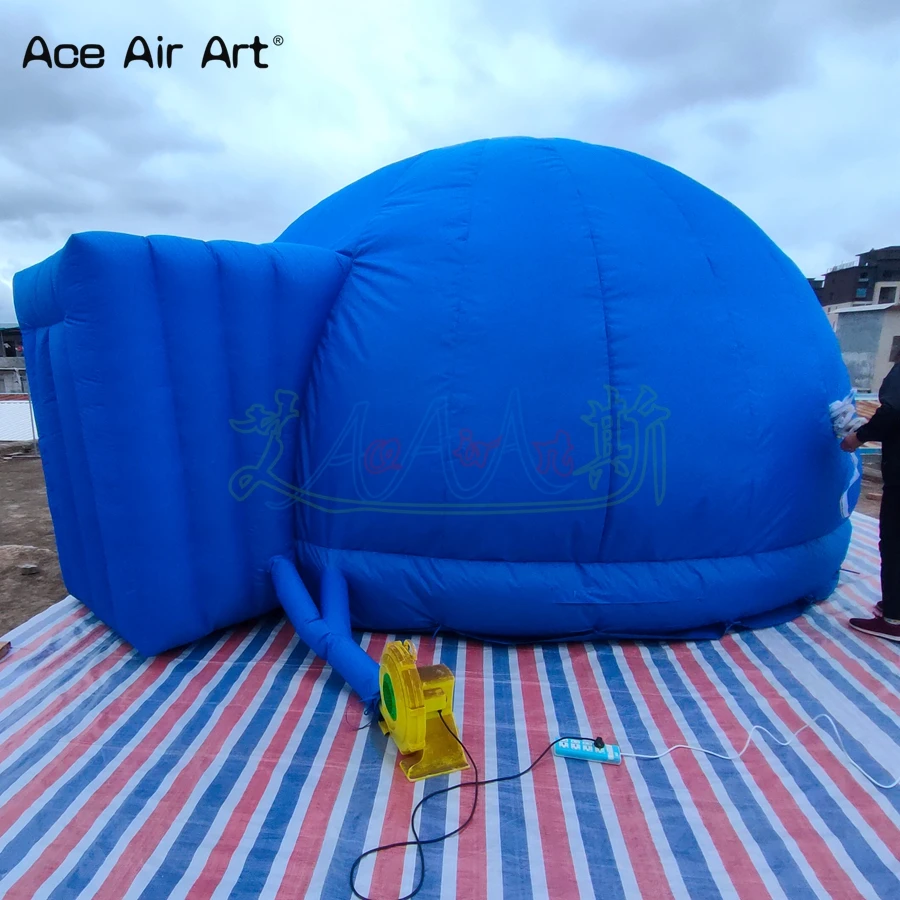 Fabbrica di tende gonfiabili per fioriera a cupola di colore blu con un anello personalizzato in tessuto Oxford Ace Air Art direttamente con ventilatore d'aria gratuito