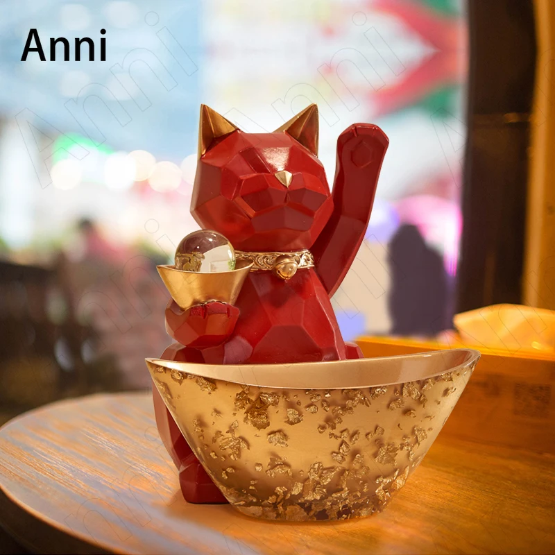 

Creative Cartoon Lucky Cat Figurine Nordic Coffee Table Snacks Candy Storage Ornaments Office Countertop Statue Home Decoration