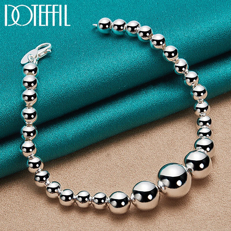 

DOTEFFIL 925 Sterling Silver 6 8 10 12mm Smooth Bead Ball Chain Bracelet For Women Fashion Charm Wedding Jewelry