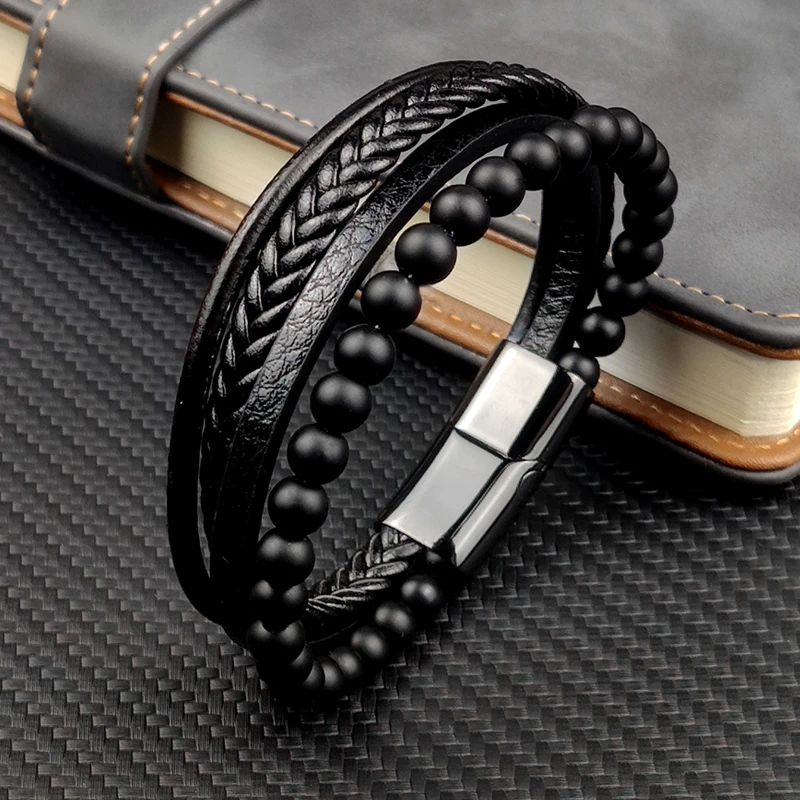 2022 Luxury Charm Stainless Steel Men's Natural Stone Bracelet Bracelet High Quality Magnet Clasp Christmas Gift