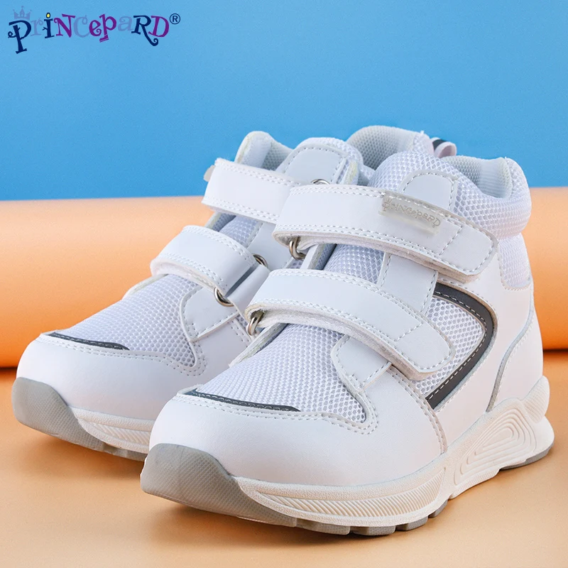 Princepard Children Sneakers Autumn Orthopedic Casual Shoes for Kids White Orthotics Footwear with High Back for Arch Support