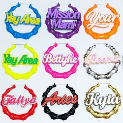 Hip-hop Style Personalized Jewelry Colored Large Bamboo Hoop Name Custom Earrings