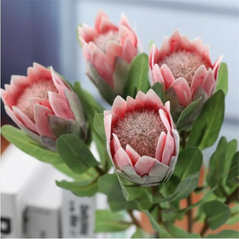 ONE Faux Protea Cynaroides Flower Stem Faux 3D Printing Real Touch Protea Flower for Wedding Centerpieces Floral Decoration