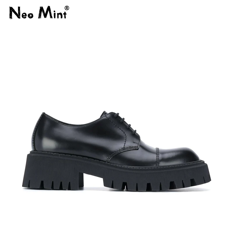 

Luxury Designer Women Tractor Lace up Derby shoes Black Leather Chunky Brogues Retro Platform Oxford Shoes for Women