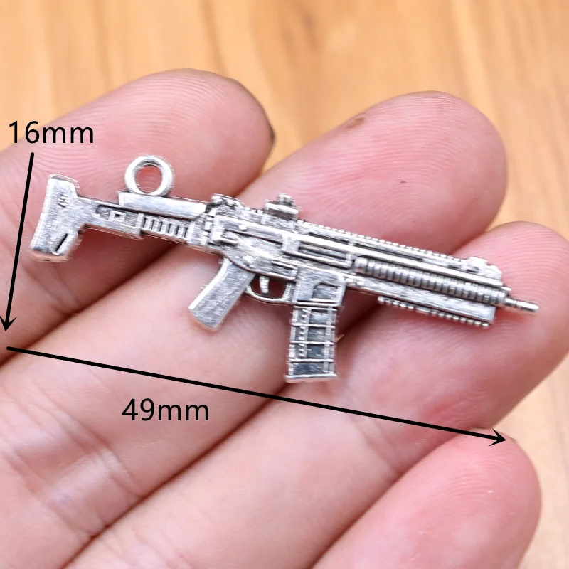 1pack Mixed Silver-Plated Firearms Collection Pendant, Automatic Pistol Charm, Rifle Charm, Revolver Charm, Submachine Gun Charm