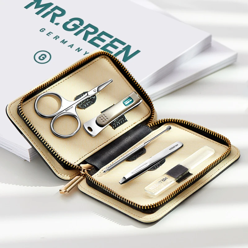 MR.GREEN manicureset 5-in-1 eenvoudige en praktische kit Contrasterende leren tas Roestvrijstalen nagelknipper Persoonlijke verzorgingstool