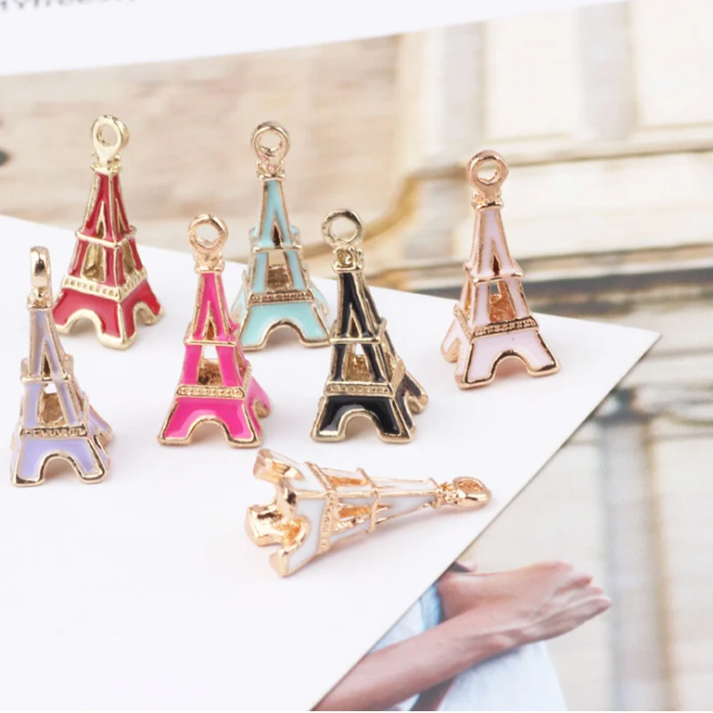 20PCS/Lot Oil Drop Gold Color Plated Eiffel Tower Shape Jewelry Charms For DIY Necklaece Bracelet