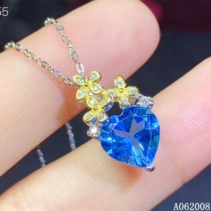 

KJJEAXCMY fine jewelry 925 pure silver inlaid natural blue topaz girl new Pendant Necklace vintage clavicle chain support test