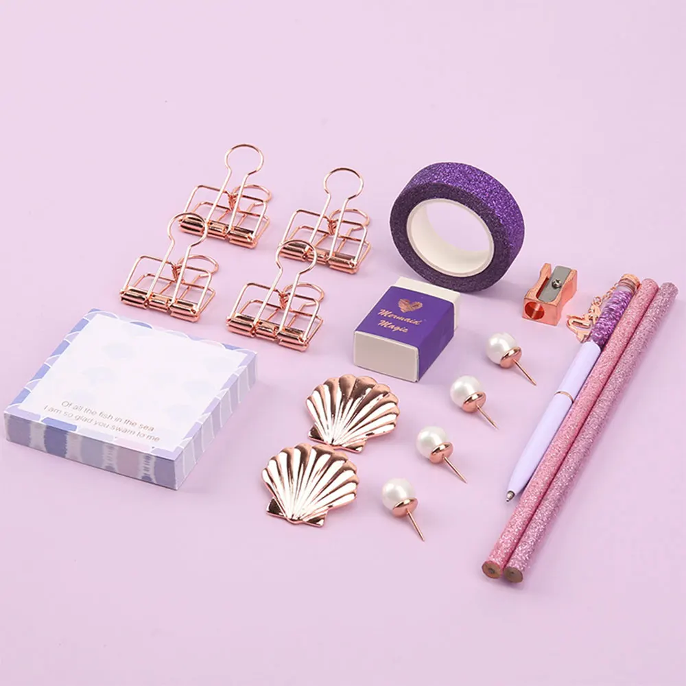 Never Desktop Supplies Stationery Kit Gift Set Purple Mermaid Series Hand Account Making Tools Office School Cute Stationery Set