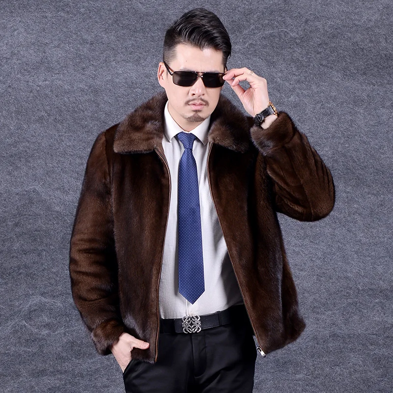 Men's Natural Boollili Fur Coat Real Mink Fur Coat Men Winter Jacket Brown Coats Luxury Mens Mink Jackets 2023