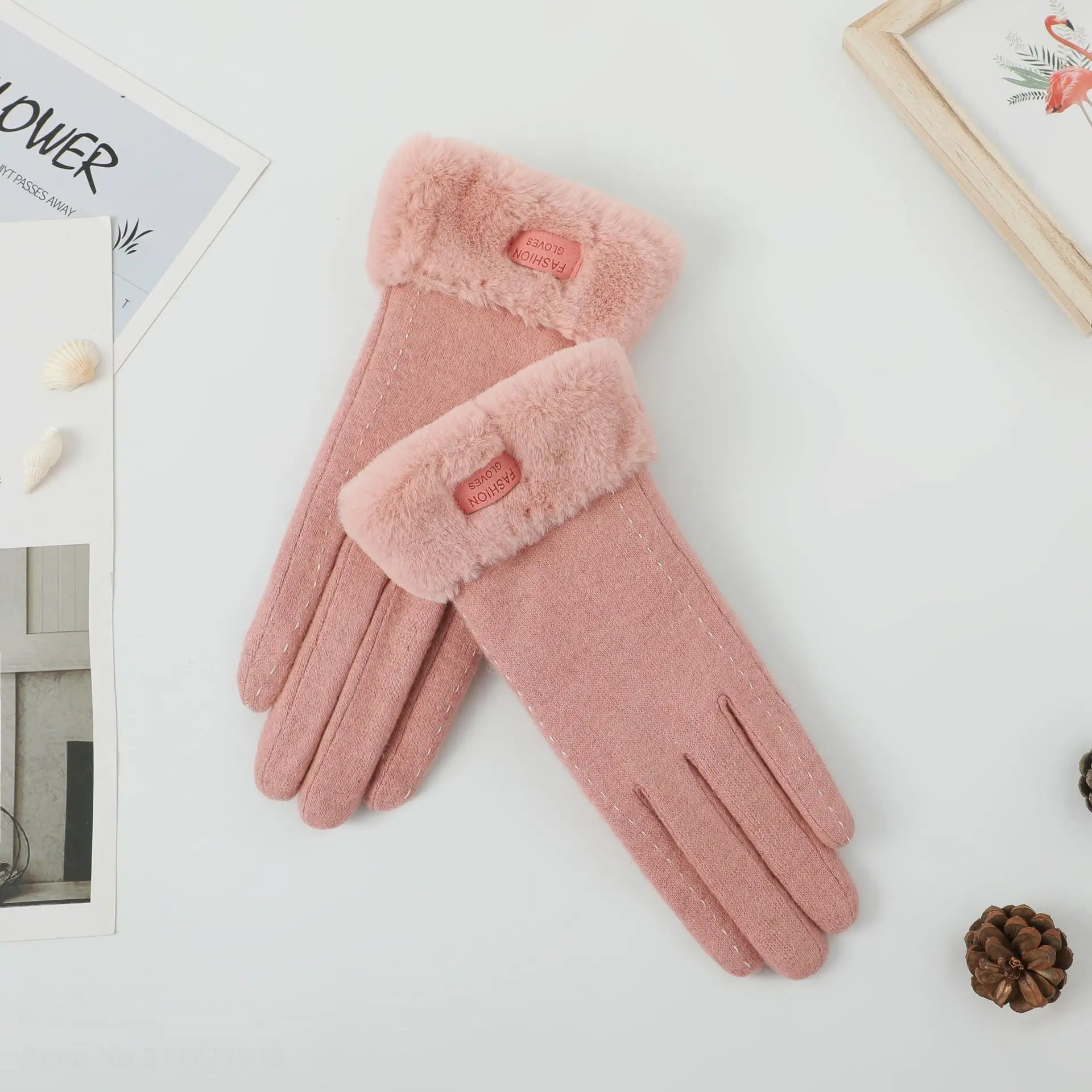 Youpin Cashmere Gloves Women Autumn Winter Cute Furry Warm Mitts Full Finger Mittens Outdoor Sport Female Gloves Touch Screen
