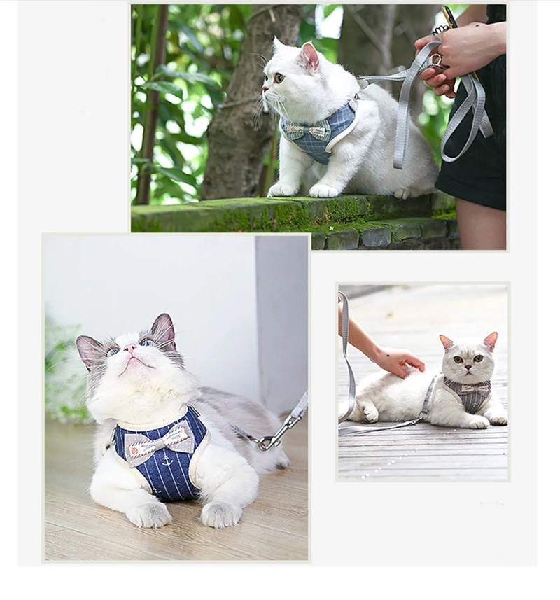 Bowknot Cat Harness and Leash Set Adjustable Puppy Harness Cat Lead Leash Clothes Vest Nylon Mesh Kitten Collar Cat Accessories
