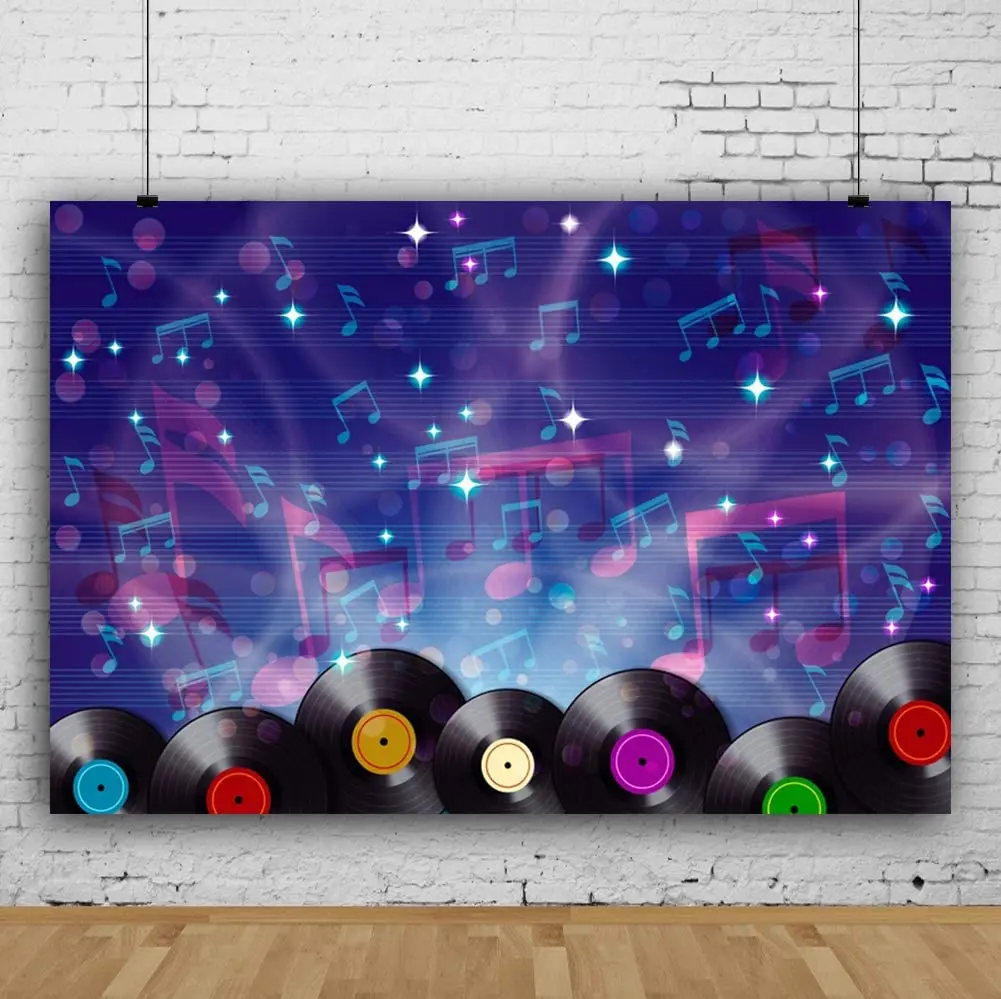 Photography Backdrop Disco Party Dance Hall Nightclub Carnival Old Record Musical Note Stave 70s 80s 90s Theme Background Poster