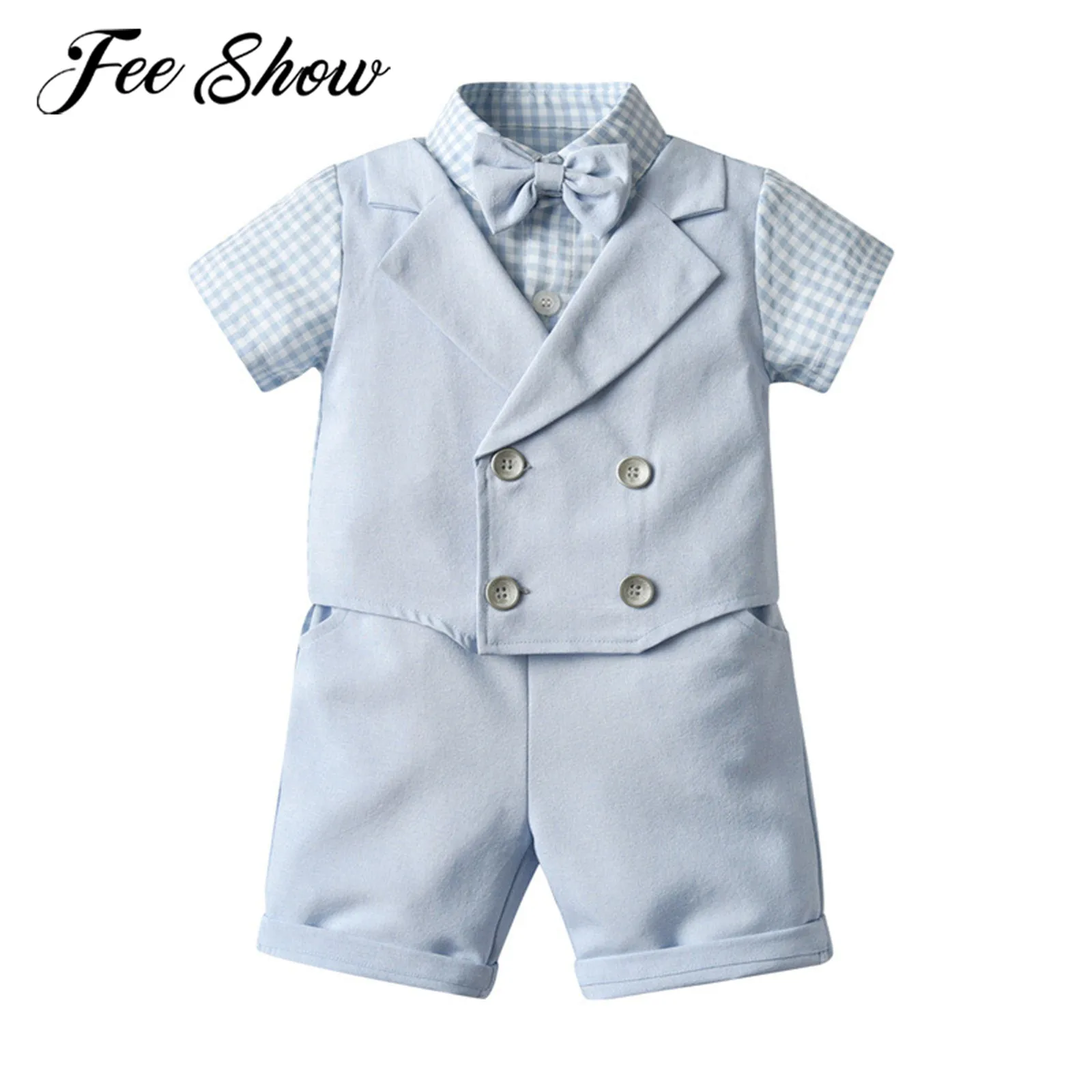 2Pcs Baby Boys Wedding Dress Suit Kids Boys Gentleman Outfit Formal Suits Birthday Party Baby Shower Christening Baptism Wear