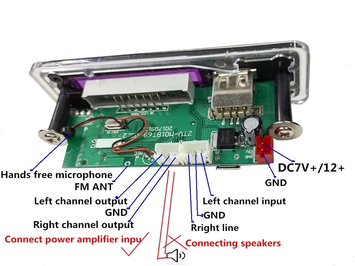 Promotional blue backlight 12V / 5V Bluetooth player lossless music decoder retrofit kit