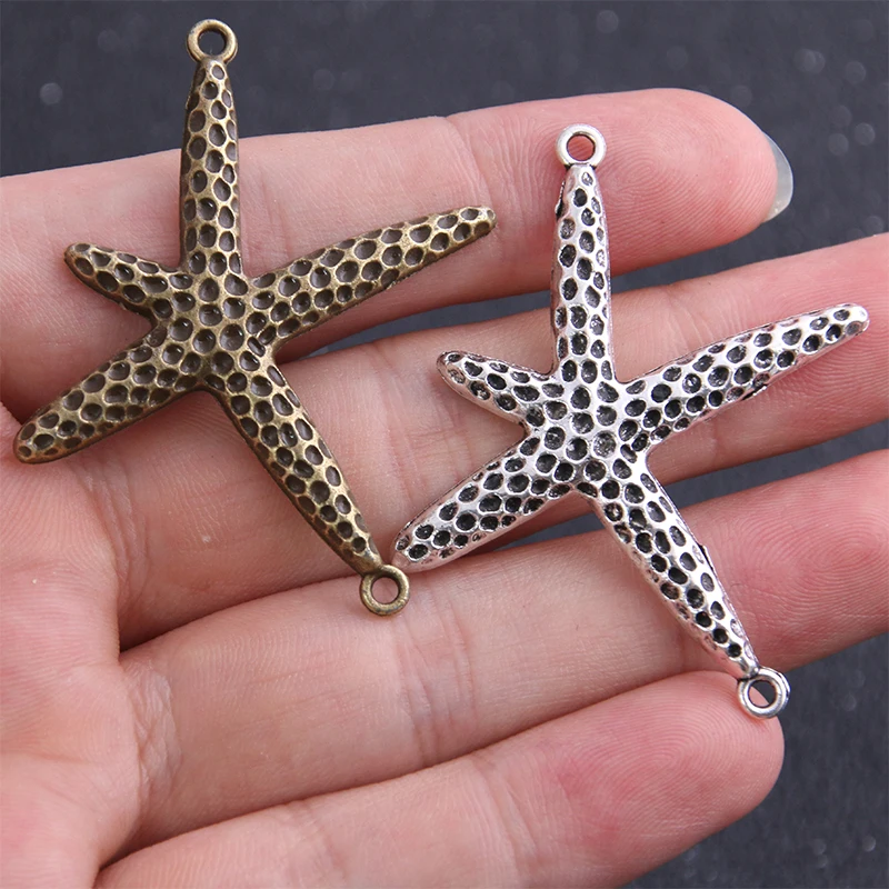 6pieces/lot 33*50mm Antique   Alloy Starfish Charms Starfish Connectors for Bracelets