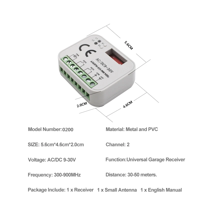 Universal Garage Door Remote Control Receiver 2CH RF Switch Module Compatible With 433.92MHz 433MHz Transmitter