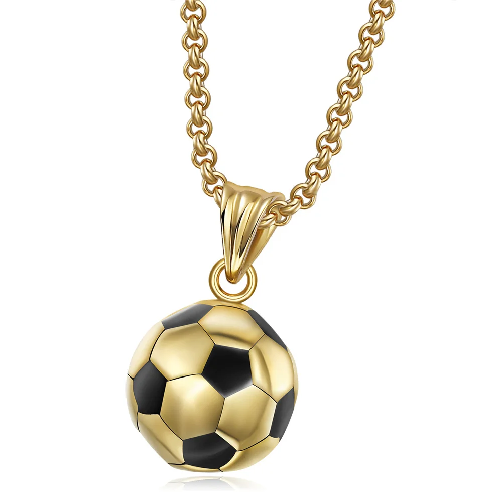 

NEW I Love Football Pendant Necklace 316L Stainless Steel with Box Chain Men Women Gold Color Soccer Sport Fashion Jewelry