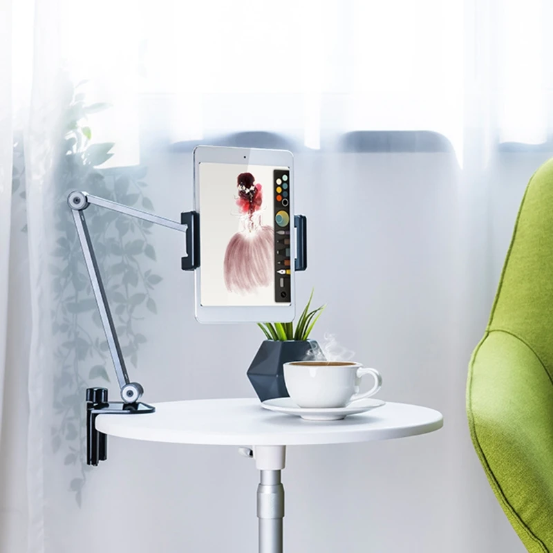 F3MA supporto per Tablet in lega di alluminio braccio lungo supporto per telefono cellulare angolo regolabile rotazione a 360 ° per Pad per telefono da 4-13''