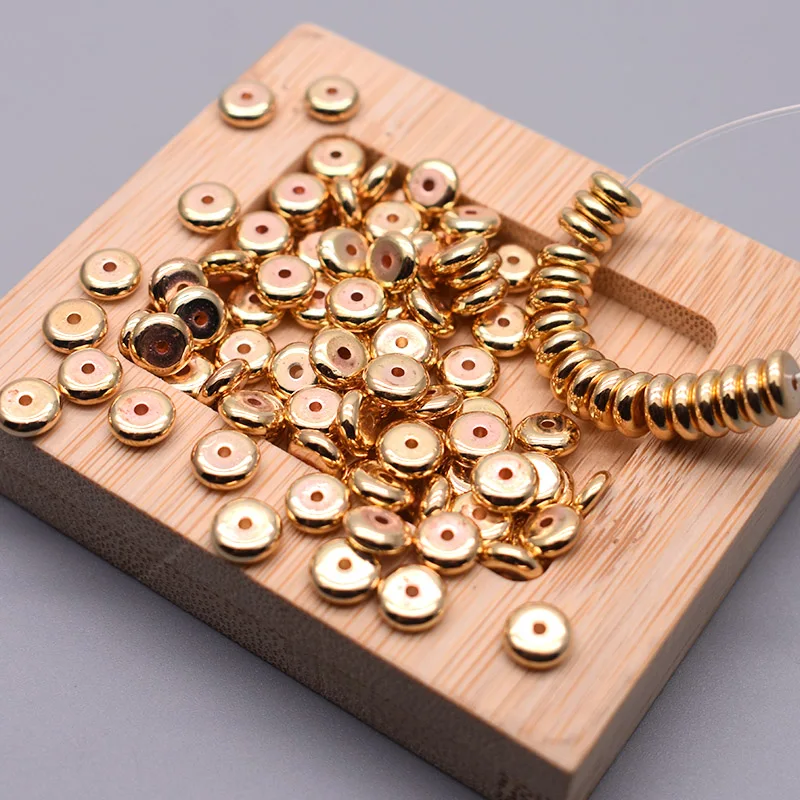 100pcs/bag 6x2mm Hematite stone Beads Plating Gold Color Round Flat Loose Spacer Beads For Jewelry Making DIY Bracelet Necklace