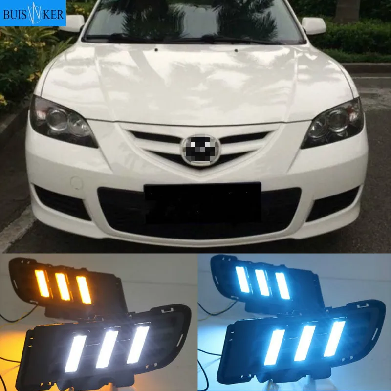 

1Pair DRL For Mazda 3 Axela 2010 2011 2012 Daytime Running Lights fog lamp cover headlight 12V Daylight with Yellow