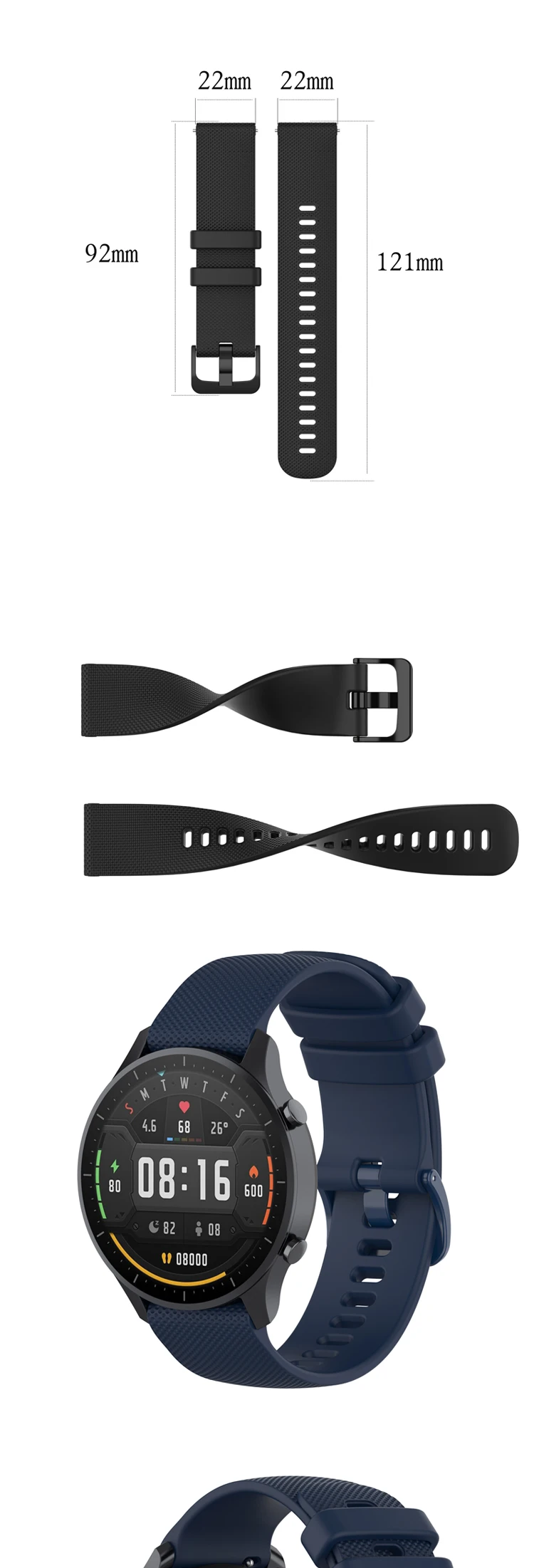 22mm Silicone Band Strap for Xiaomi Mi Watch Color Replacement Bracelet Breathable Sports Bands For Watch Accessories