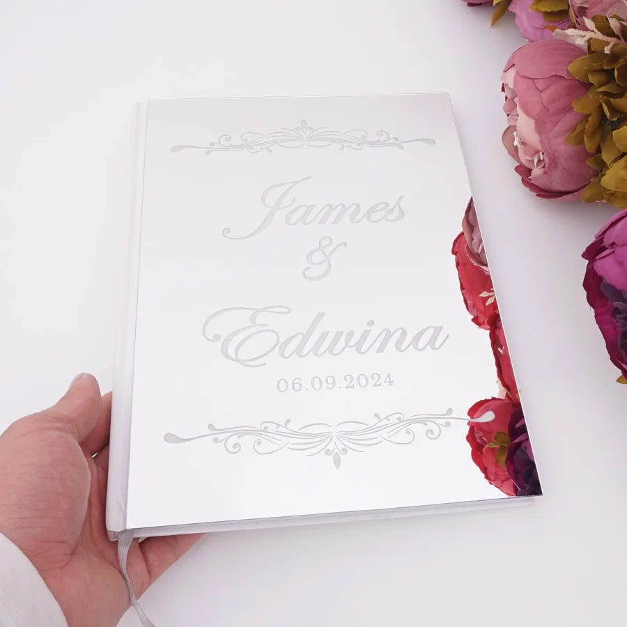 Custom Acrylic Mirror Wedding Signature Guest Book with White Blank Page Personalized Event & Party Decor Favor