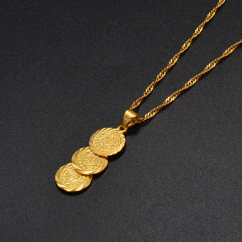 Anniyo Arab Coin Pendant Chain Necklaces for Women/Girls,African Middle East Coins Charm Jewelry #002909