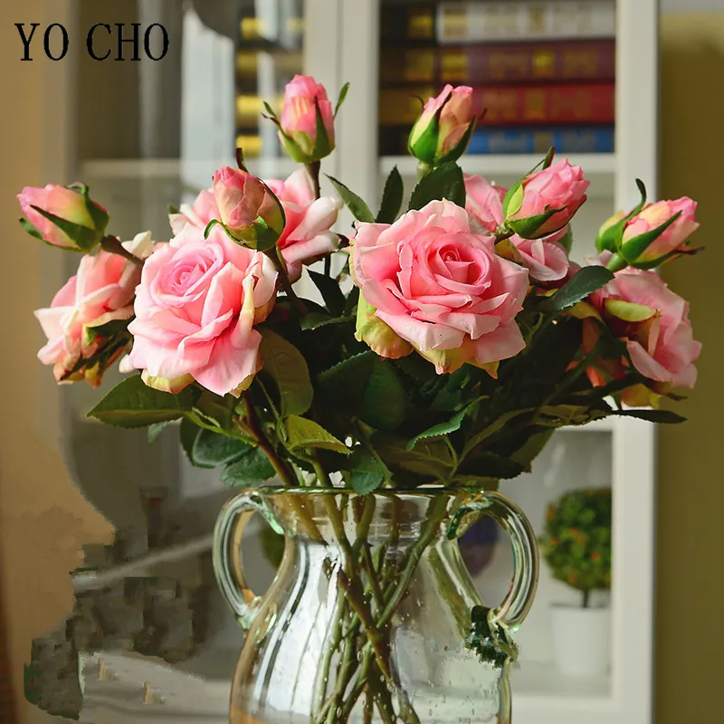 Rose Bouquet Artificial Peony Flowers DIY Red Pink Real Touch Rose Flowers Plastic Fake Flowers Home Wedding Decoration Table