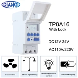 Tp8a16-タイマーリレースイッチ,DINレール,デジタル,週次プログラム,電子マイクロコンピューター,220v,110v24v12v25aロックベルリレー