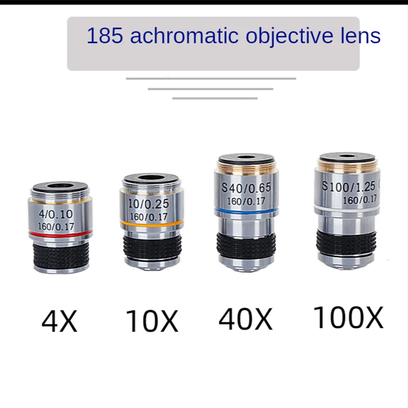 

Biological Microscope Accessories 185 Achromatic Objective Lens 4 Times 10 Times 40 Times 100 Times Metal Objective Lens