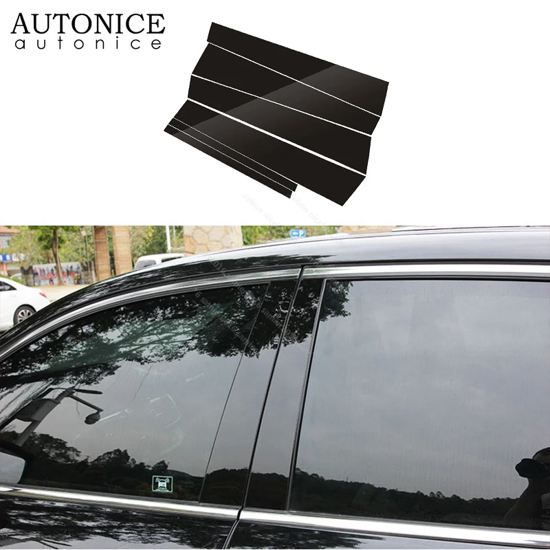 6pc shiny black Mirror Effect Window Center Pillar Cover Trim fit for Honda Accord Sedan 4Door 2013-2017