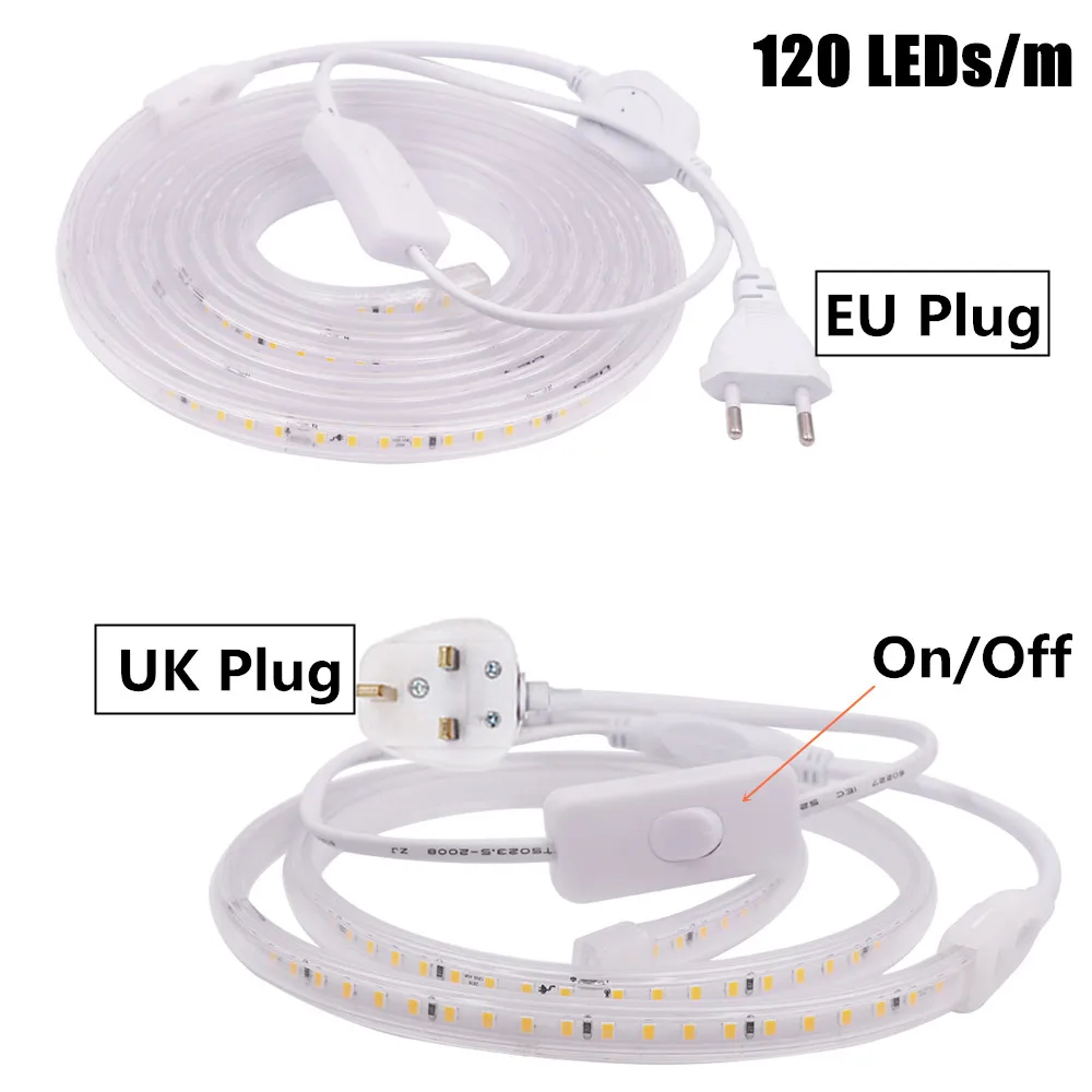 220V LED Strip IP67 Waterproof 20cm Cut 120leds/m 2835 Flexible LED Light Lamp Natural white 4000K White 6000K