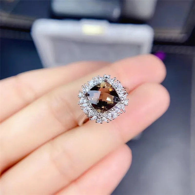 Natural and Real Smoky Quartz Ring 925 Sterling Silver Wholesales Fine Jewelry Natural Smoky Quartz Ring