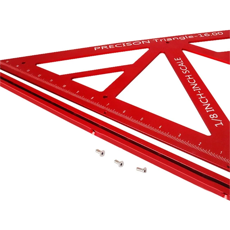 K1KA Practical Aluminum Alloy Triangular Angle Ruler 16 Inch Woodworking Measure Tool 45/90 Degrees Gauge with Precise Scale
