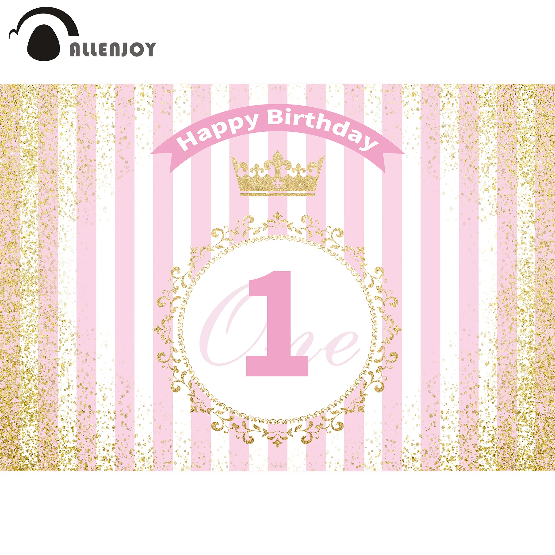 Allenjoy golden glitter twinkle backgrounds cloth pink stripes happy birthday photo wallpaper girl event photography backdrops