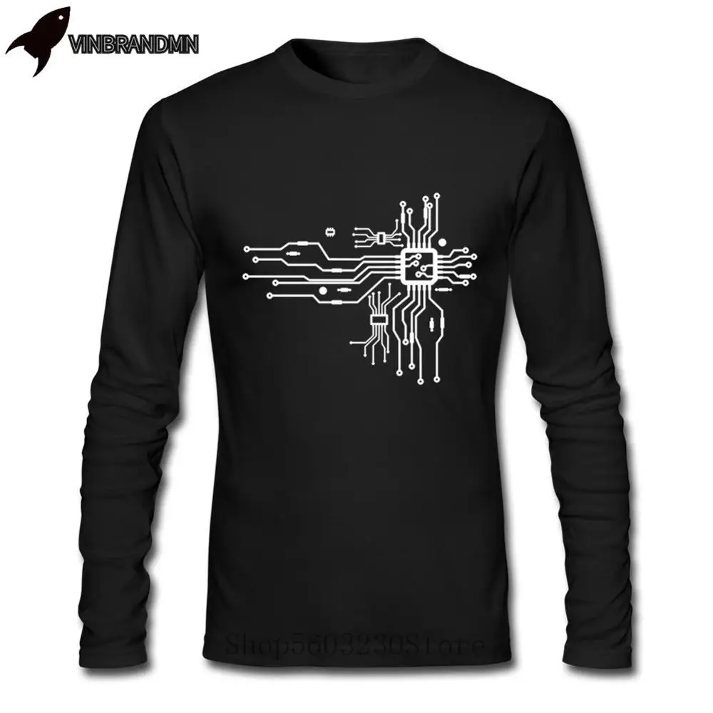 GEEK Nerd Hacker PC Gamer T-Shirt Computer CPU Core Heart T Shirt Circuit Electronic Chip Tshirt Men's Cotton Long Sleeves Shirt