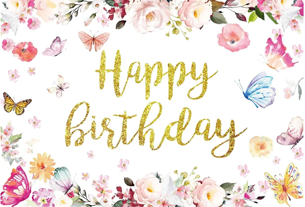 蝶のテーマ誕生日の背景赤ちゃんの女の子ピンクの花の写真の背景の装飾パーティー用品バナーの写真の撮影