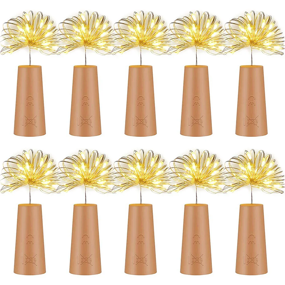 10pcs String Led Wine Bottle with Cork 2m 20 LED Bottle Lights Battery Cork for Party Wedding Christmas Halloween Bar Decor Lamp