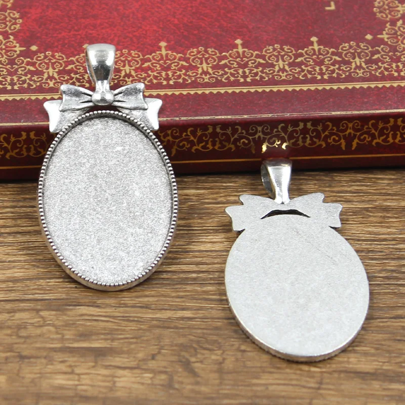 3szt Nowa moda 35x25mm Rozmiar wewnętrzny Antyczny brąz Srebrny kolor Klasyczny owalny styl kokardki Kaboszon Podstawa Ustawienie Charms Wisiorek — zdjęcie 3