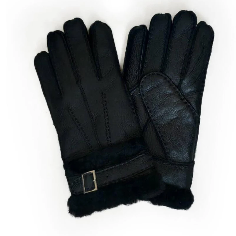 Genuine leather fur winter men's mittens 100% sheep fur hand made thicken warm ski  gloves water proof gloves antifreezing