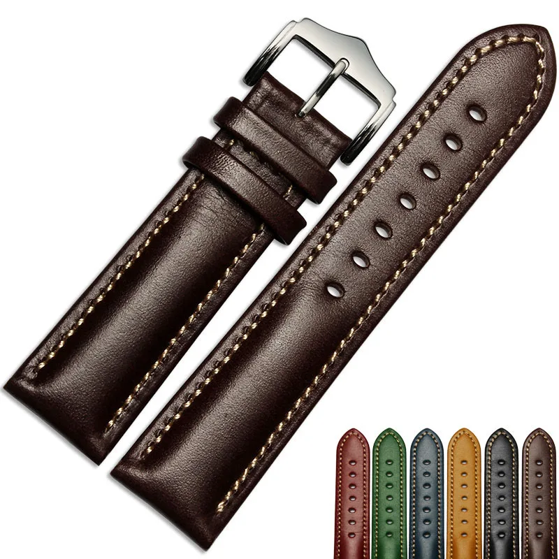 Genuine leather bracelet handmade watchband 18 20mm 22mm watch band green blue color Wrist watch strap wristwatches wholesale